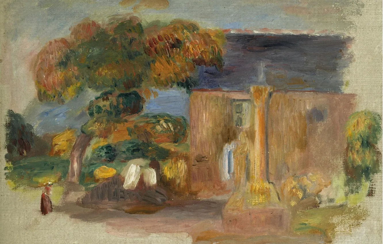 Фото обои картина, 1902, Пьер Огюст Ренуар, Pierre Auguste Renoir, Пейзаж в Бретани. Дом и Альтаир