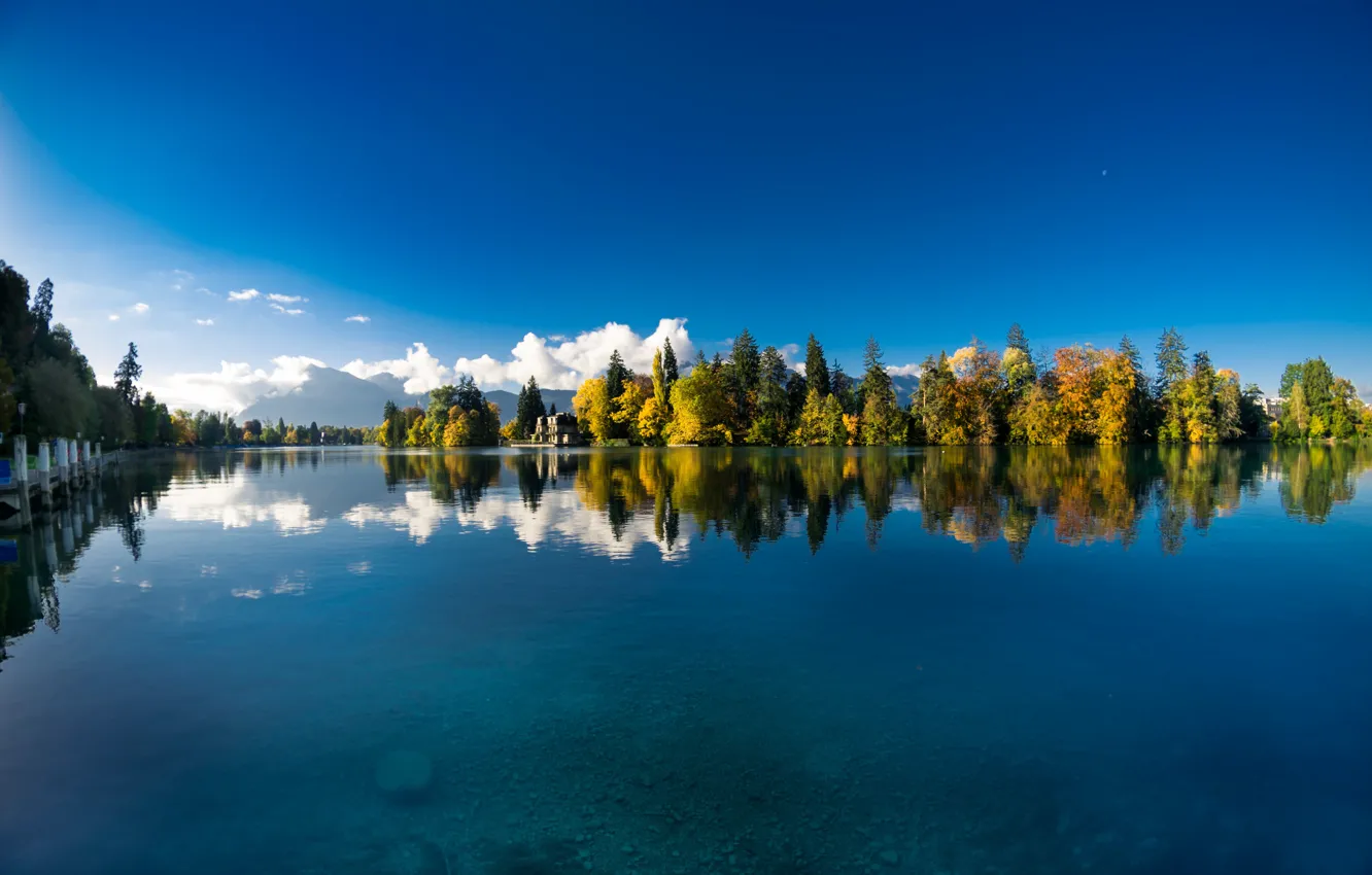 Фото обои осень, вода, деревья, отражение, река, Швейцария, Switzerland, река Аре