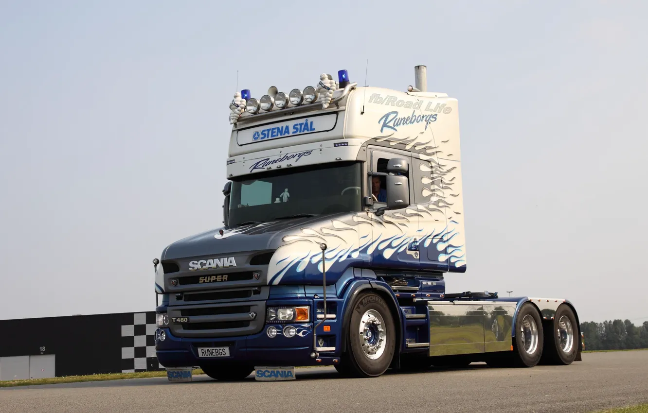 Фото обои Blue, White, Truck, Scania, Road, Scania T, T480
