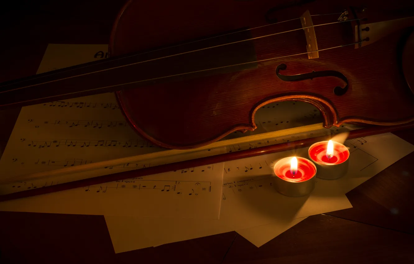 Фото обои ноты, музыка, скрипка, свечи