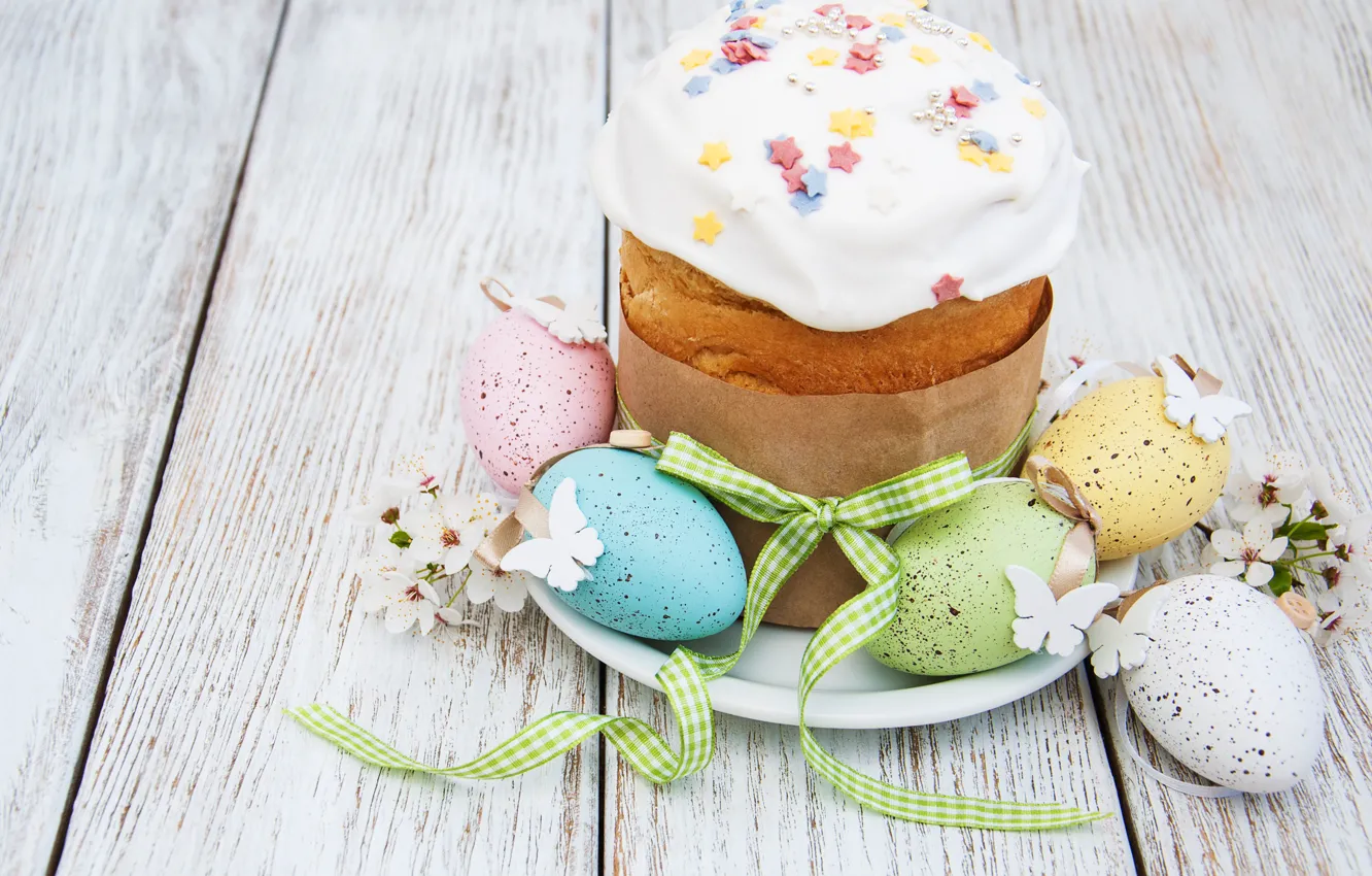 Фото обои цветы, яйца, весна, colorful, Пасха, happy, cake, кулич