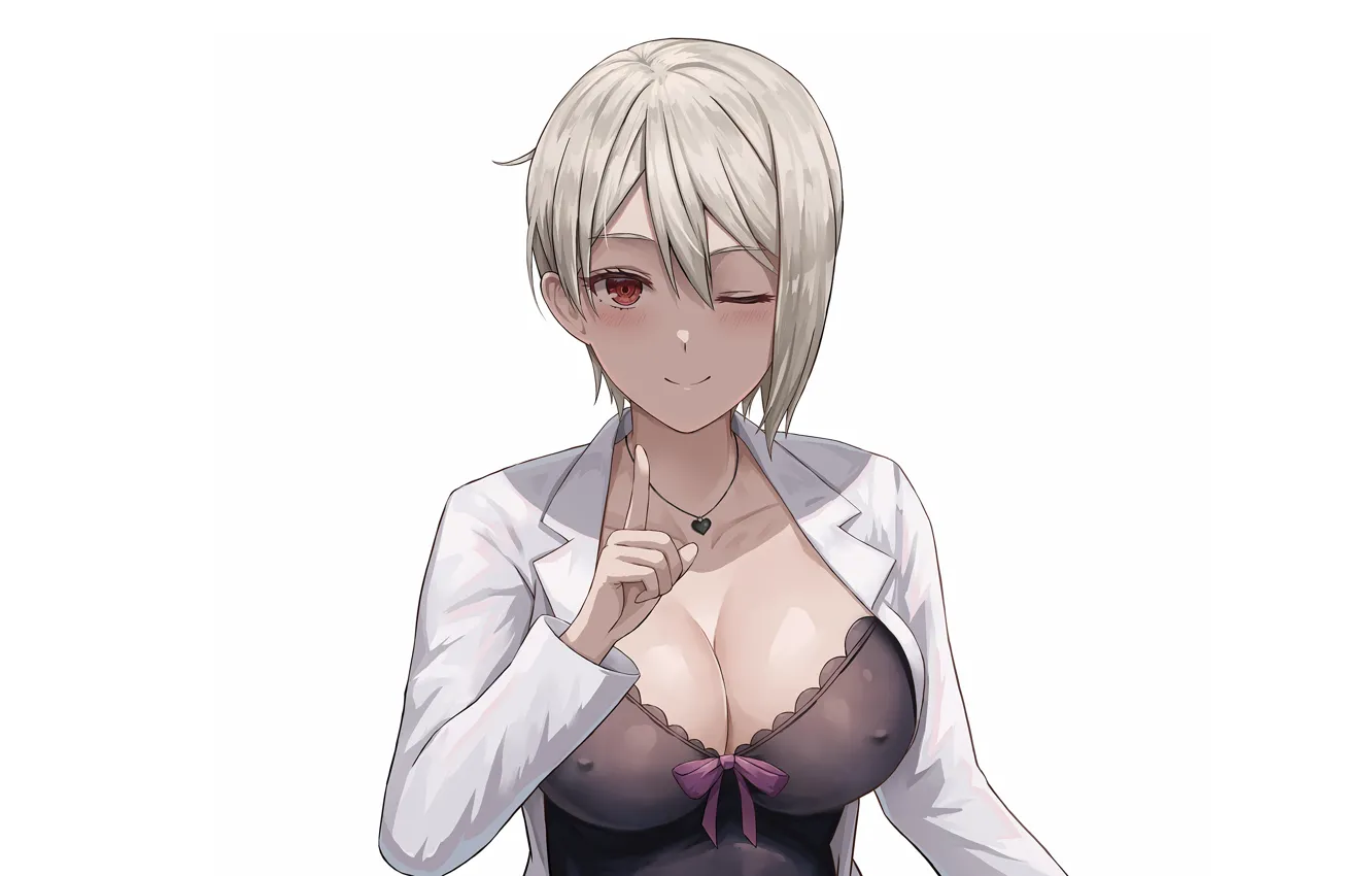 Фото обои girl, sexy, cleavage, blouse, erect nipples, boobs, anime, beautiful