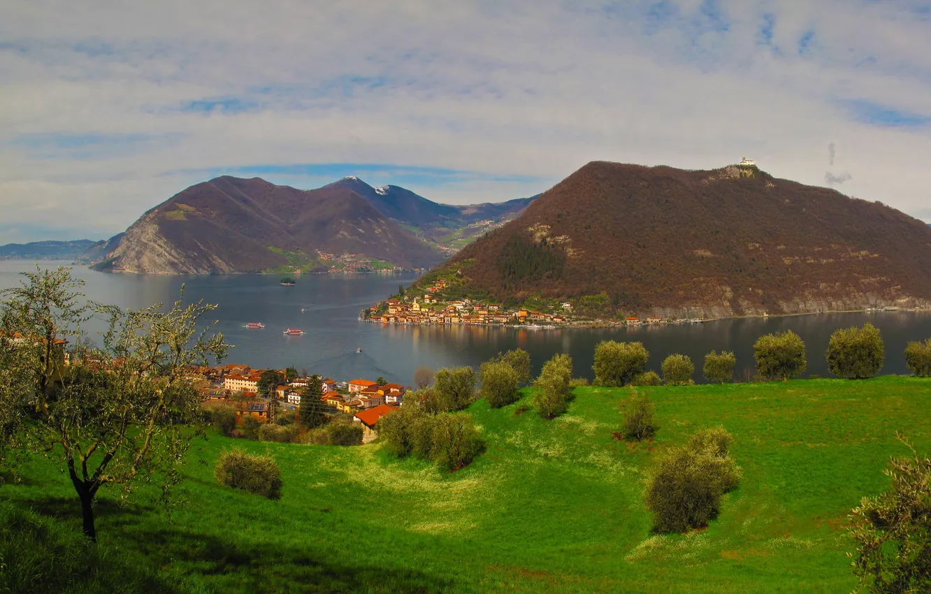 Фото обои пейзаж, горы, город, фото, Италия, Lombardy, Tassano
