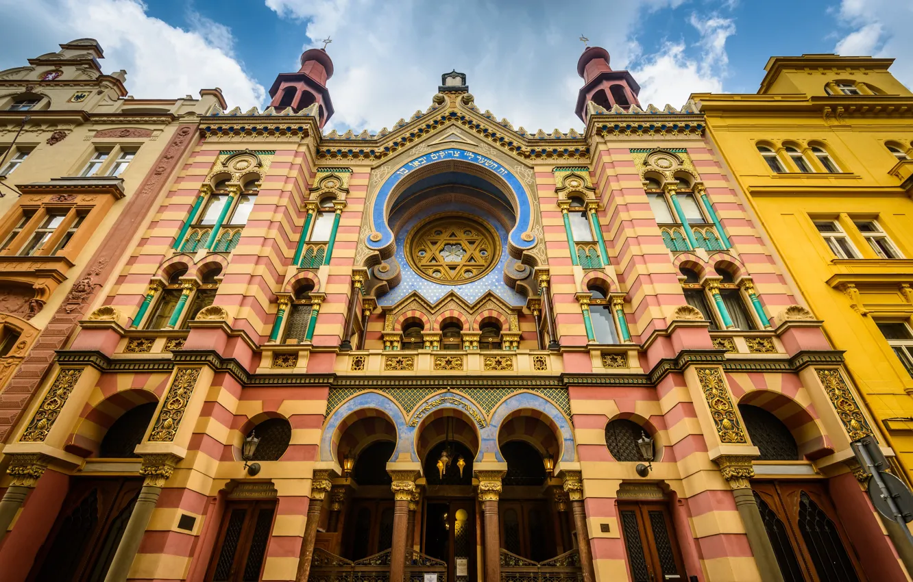 Фото обои Дом, Прага, Prague, Czech Republic, Чешская Республика, Юбилейная синагога, Jubilee Synagogue