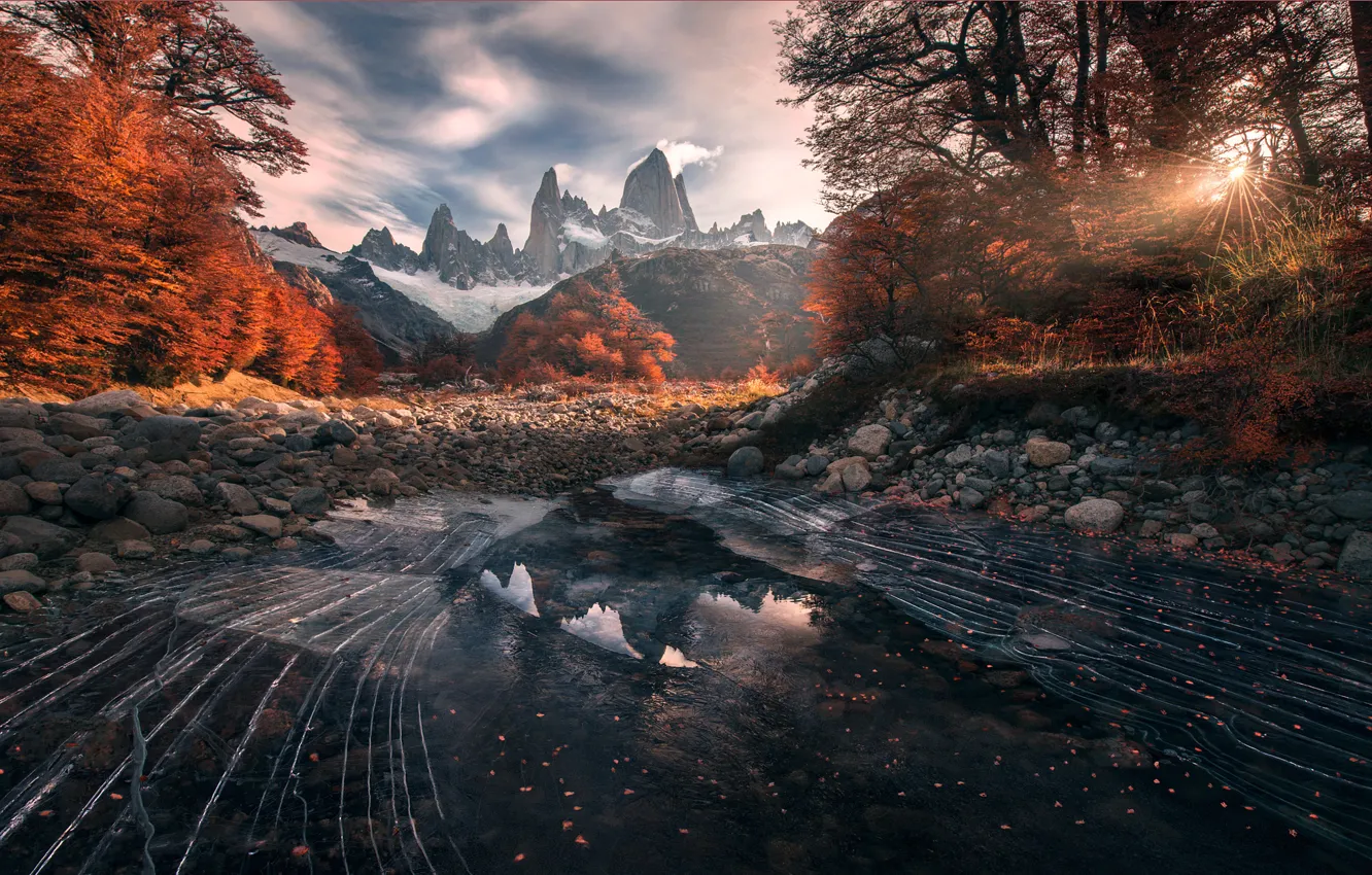 Фото обои осень, отражения, горы, Патагония