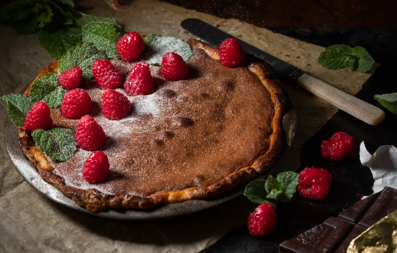 Фото обои ягоды, шоколад, пирог