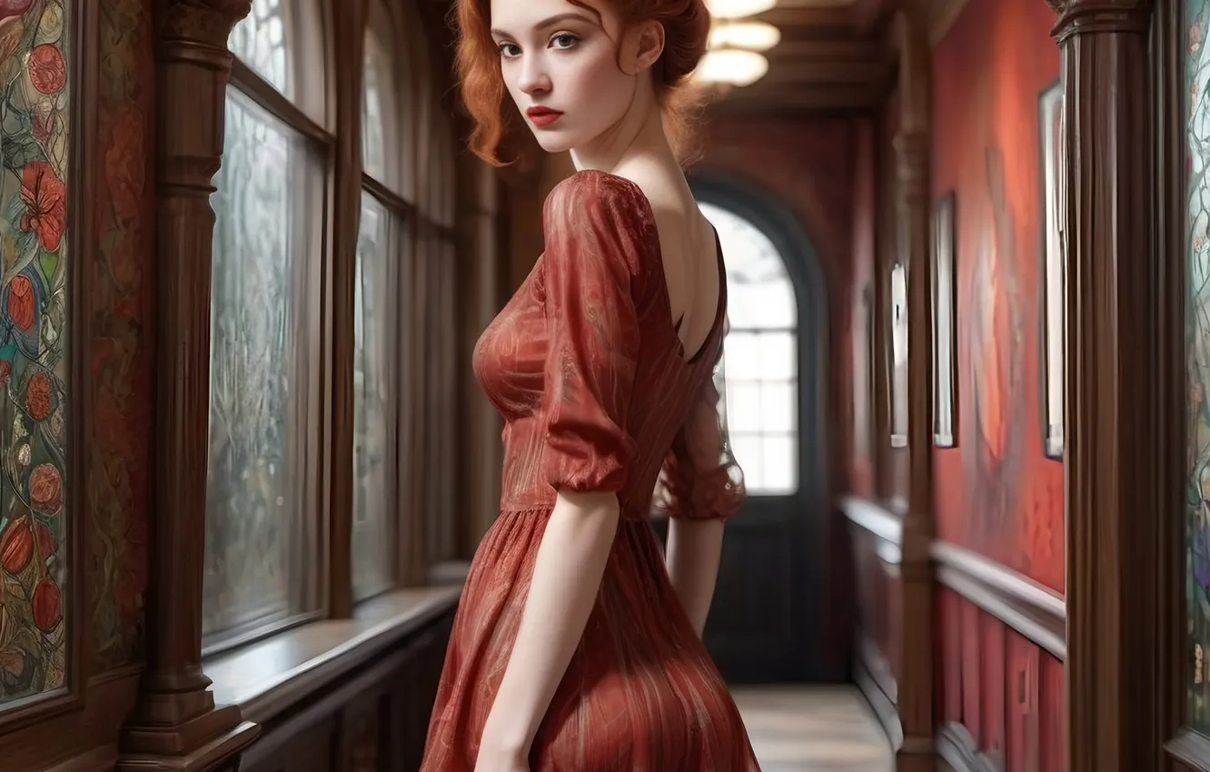 Фото обои red, dress, woman