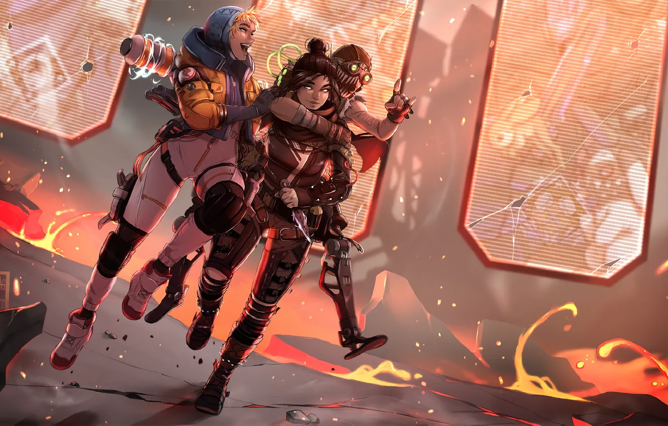Фото обои apex, wraith, game art, octane, apex legends, apex legends art, wattson