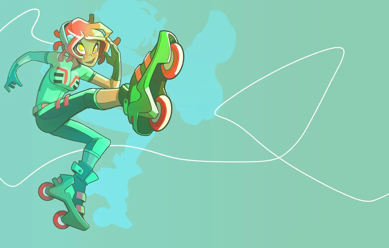 Фото обои девушка, настроение, ролики, арт