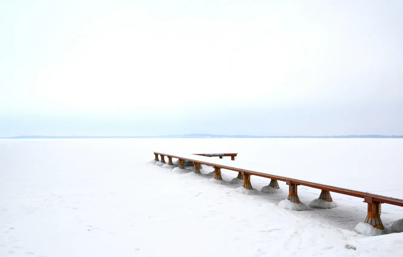 Фото обои white, lake, snow, frozen, pier