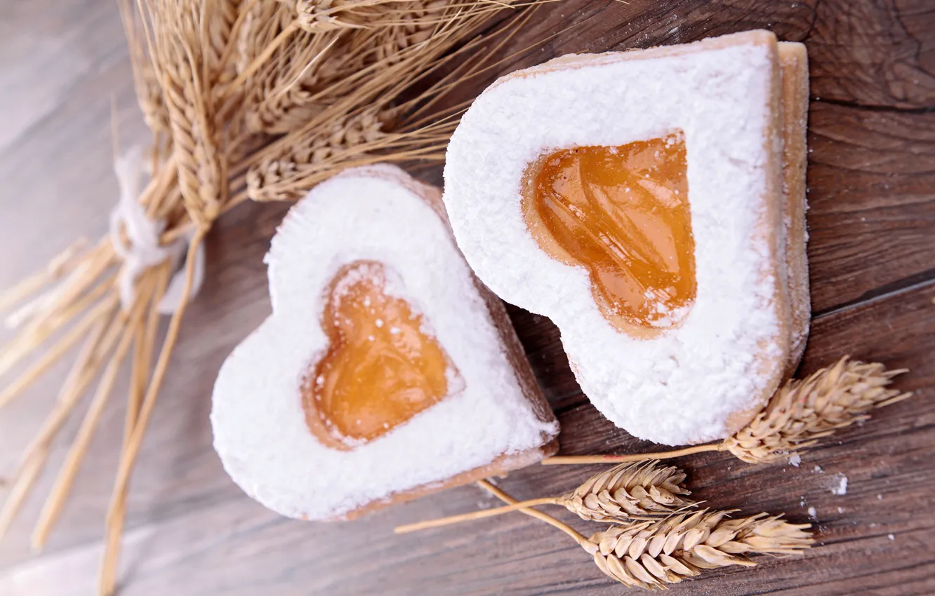 Фото обои пшеница, сердце, колосья, выпечка, baking