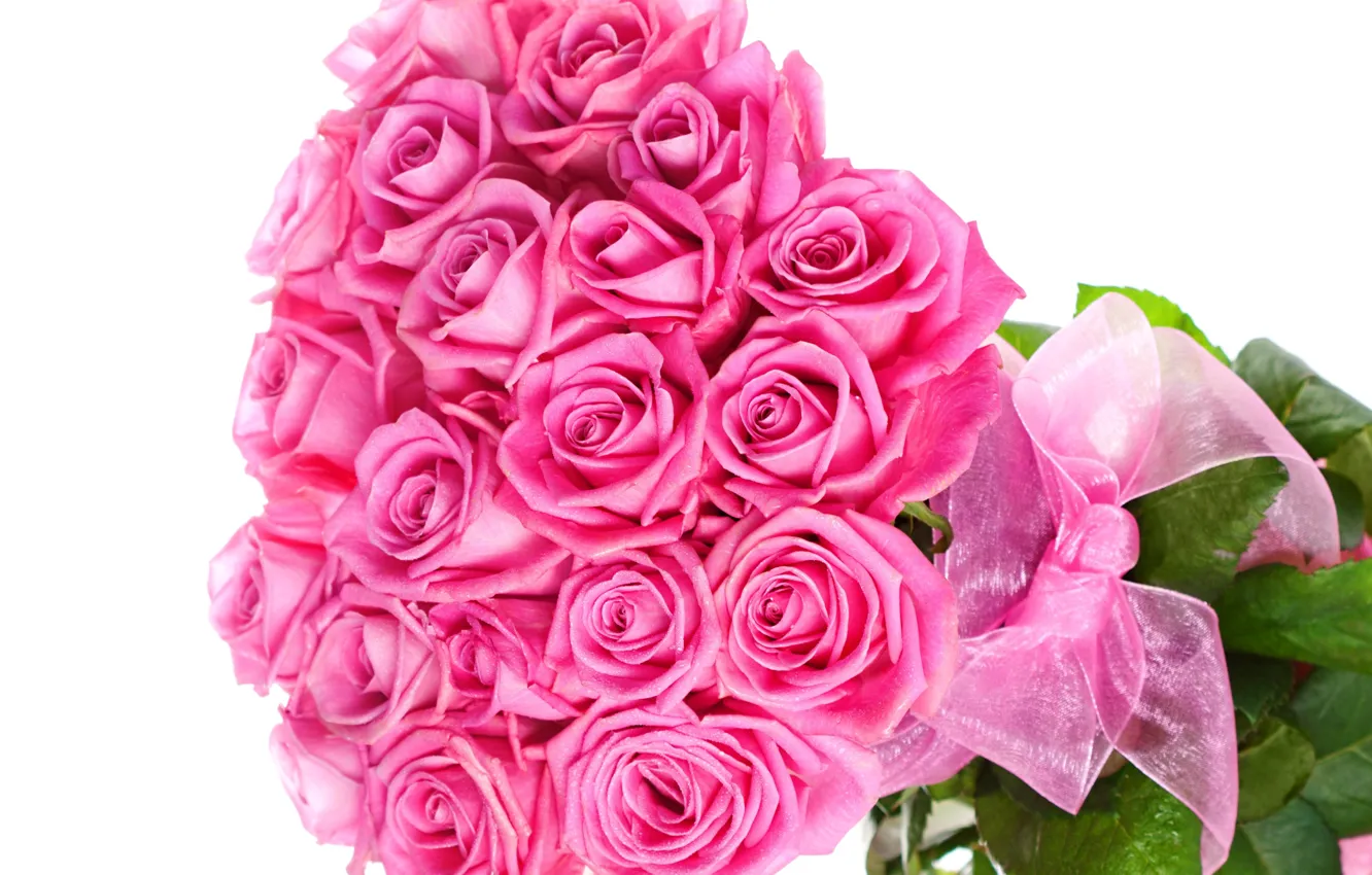 Фото обои pink, flowers, beautiful, bow, bouquet, roses