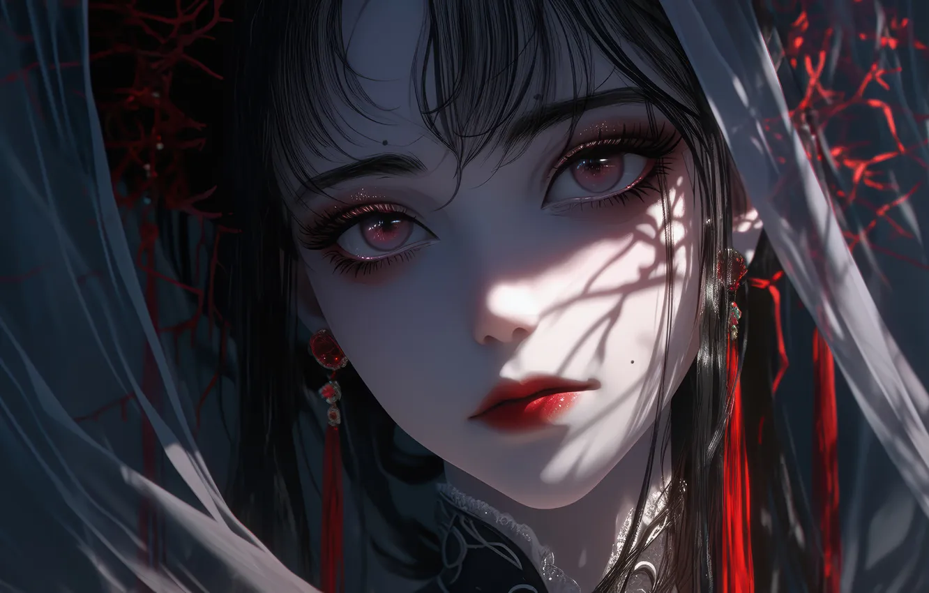 Фото обои Fantasy, Anime, Face, Anime Girl, AI Art, AI Generated