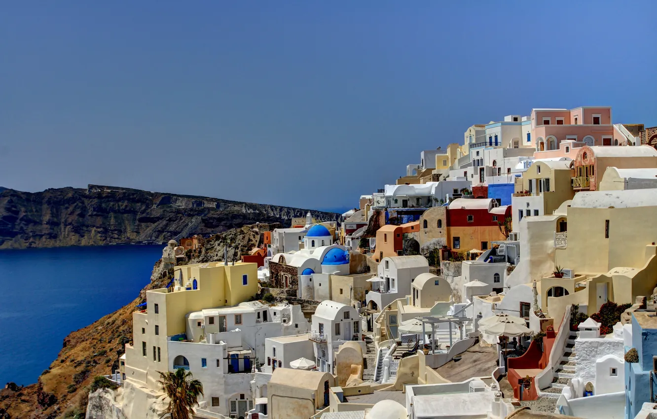 Фото обои остров, дома, Греция, склон