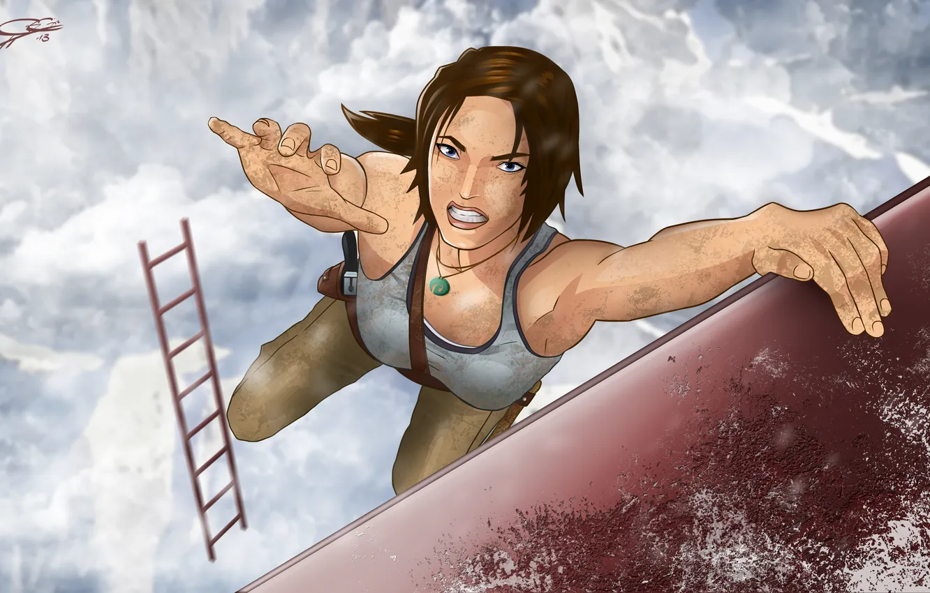 Фото обои девушка, игра, рисунок, лестница, Tomb Raider, lara croft