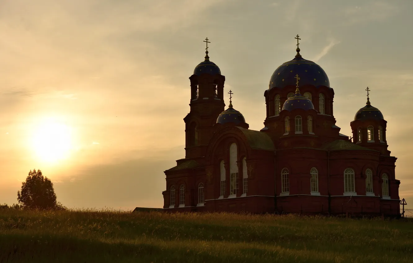 Фото обои пейзаж, закат, красота, храм