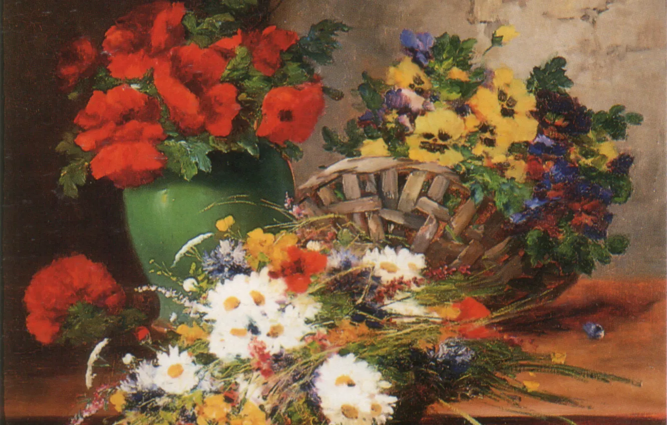 Фото обои цветы, корзина, ваза, CAUCHOIS