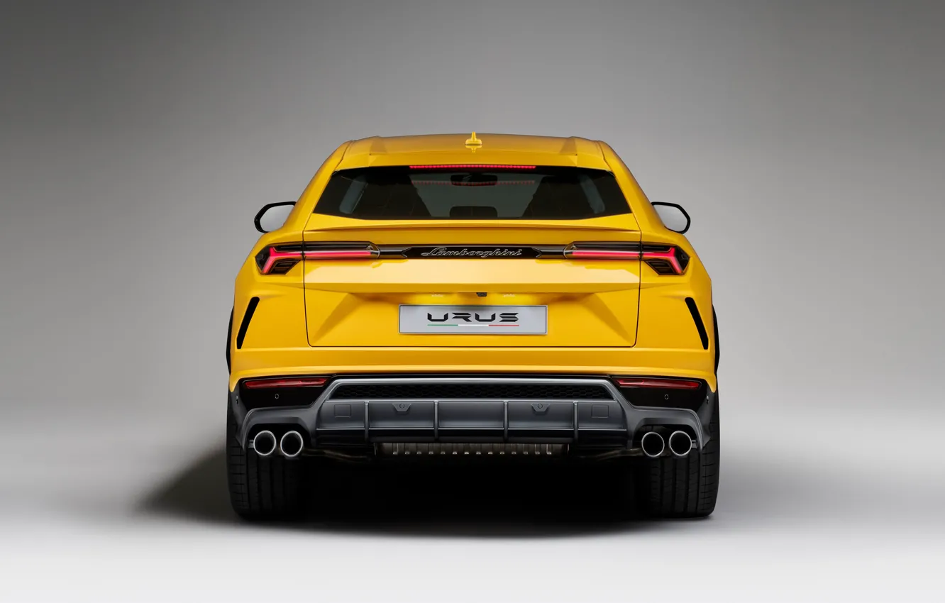 Фото обои Lamborghini, вид сзади, yellow, 2018, Urus