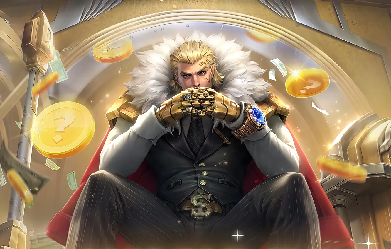 Фото обои деньги, мужчина, Mobile Legends: Bang Bang!, Tigreal