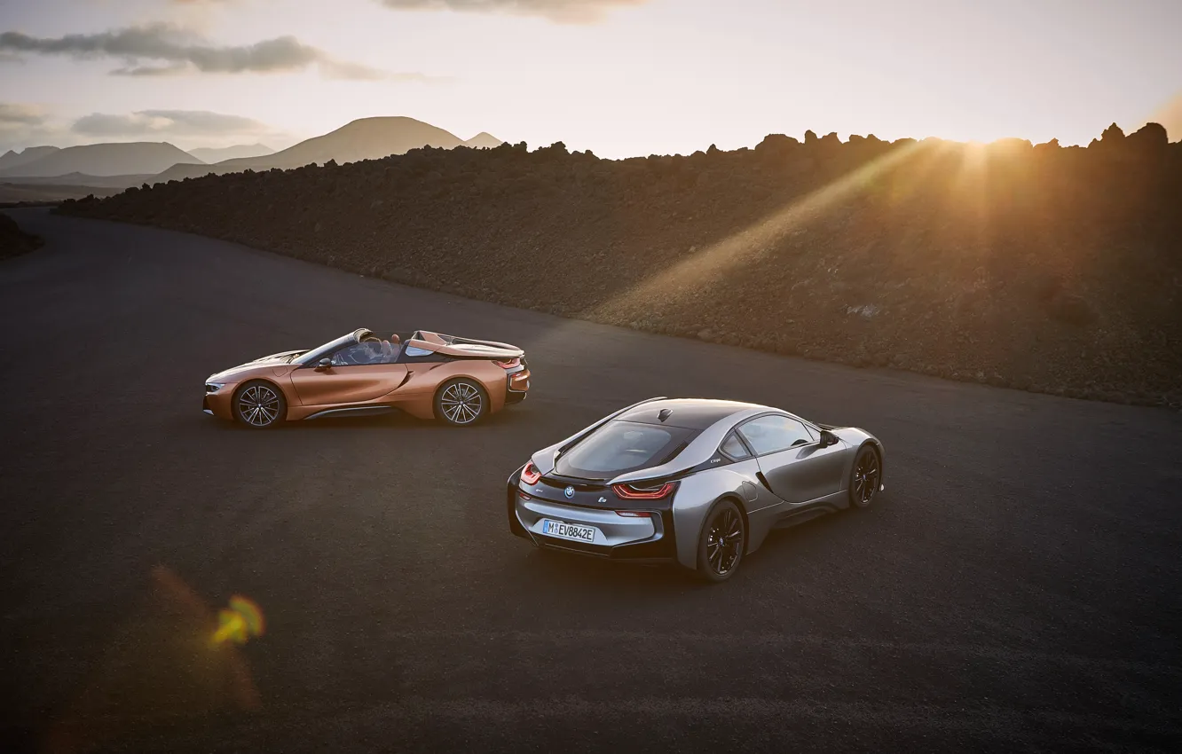 Фото обои закат, Roadster, Coupe, 2018, BMW i8