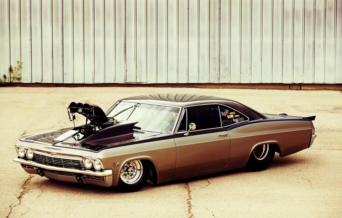 Фото обои Car, Chevy, Impala, Engine, Super Charger, 1965 Year