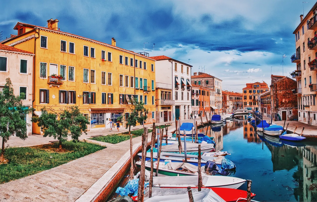 Фото обои здания, дома, лодки, Италия, Венеция, канал, мостик, Italy