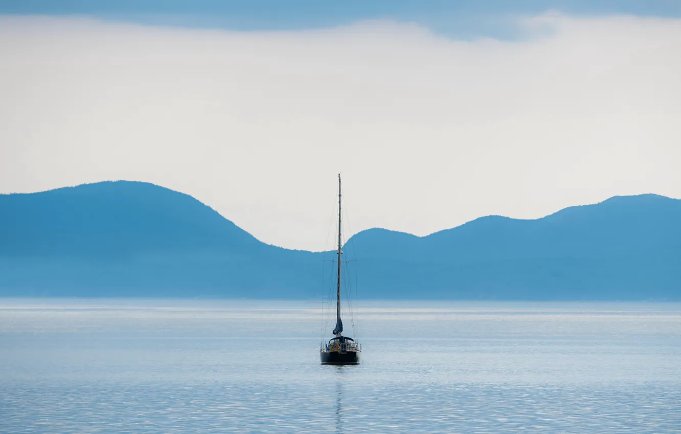 Фото обои море, лодка, минимализм