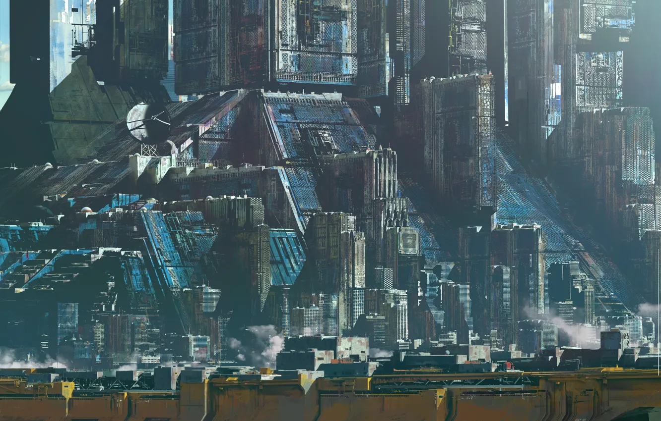 Фото обои Little tribute, Master Syd Mead, мегаполис, Blue City, сооружение