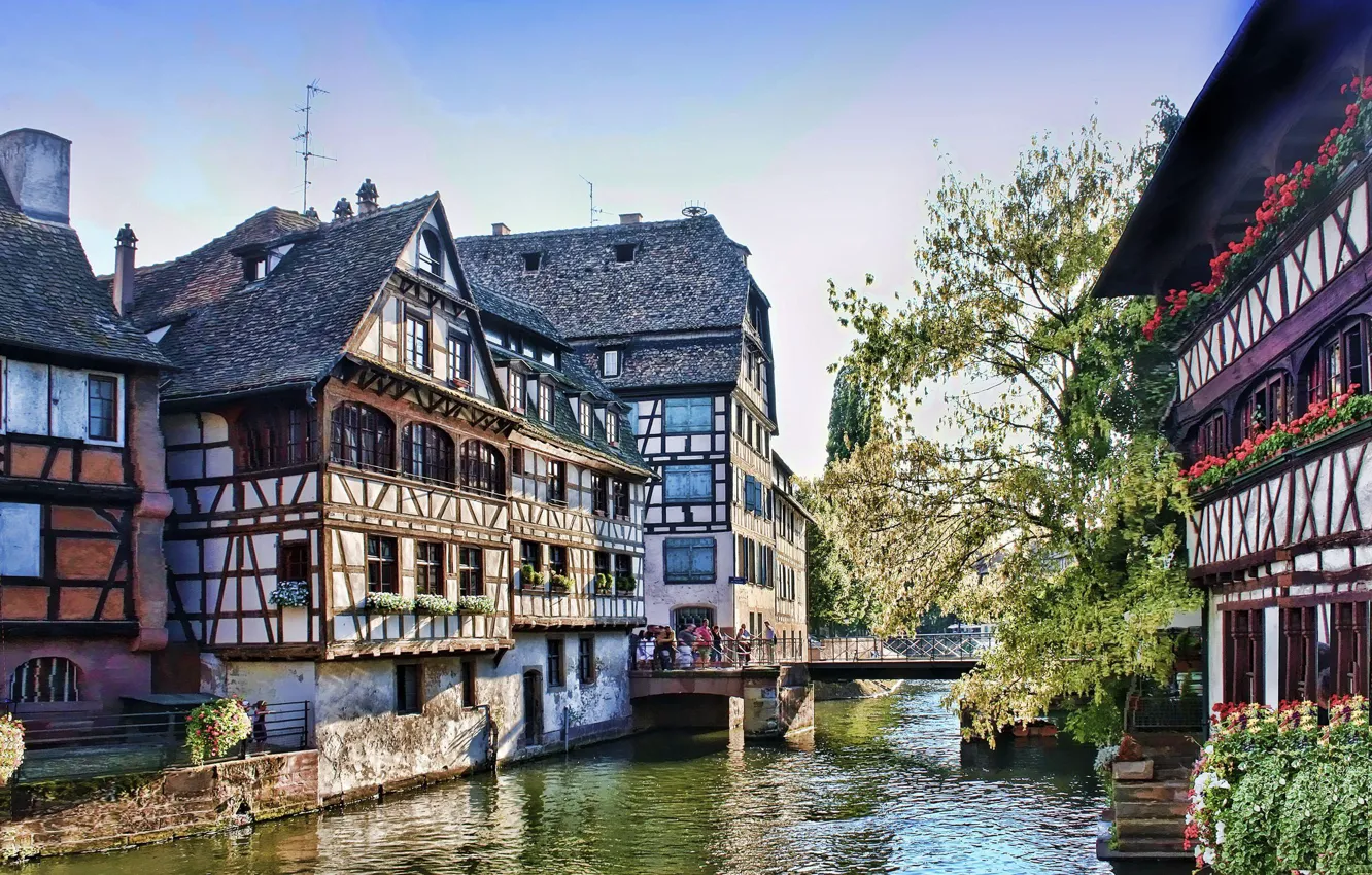 Фото обои река, Франция, дома, архитектура, Страсбург, Maison des Tanneurs