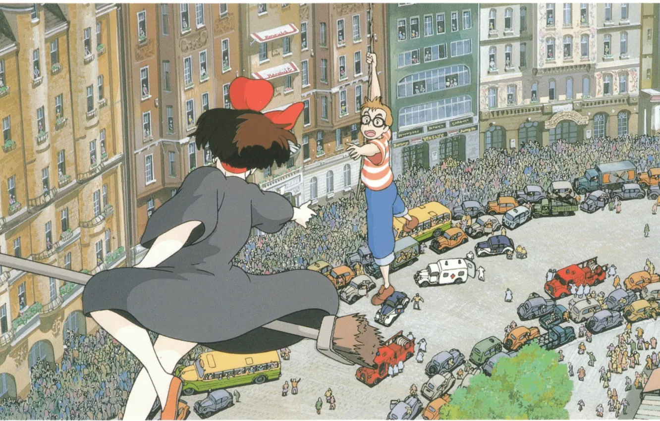 Фото обои машины, город, люди, улица, толпа, очки, парень, спасение