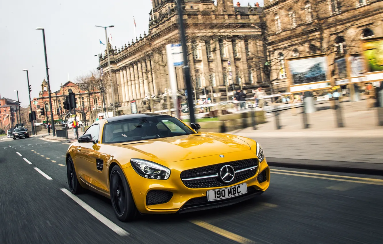 Фото обои желтый, Mercedes, мерседес, AMG, амг, UK-spec, 2015, GT S