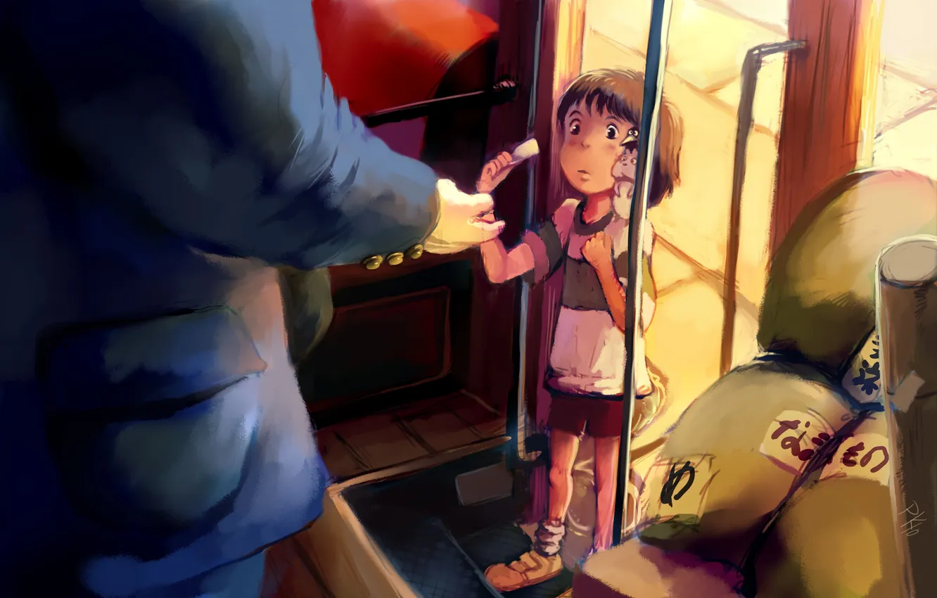 Фото обои поезд, аниме, арт, девочка, Хаяо Миядзаки, Тихиро, Spirited Away, Унесенные призраками
