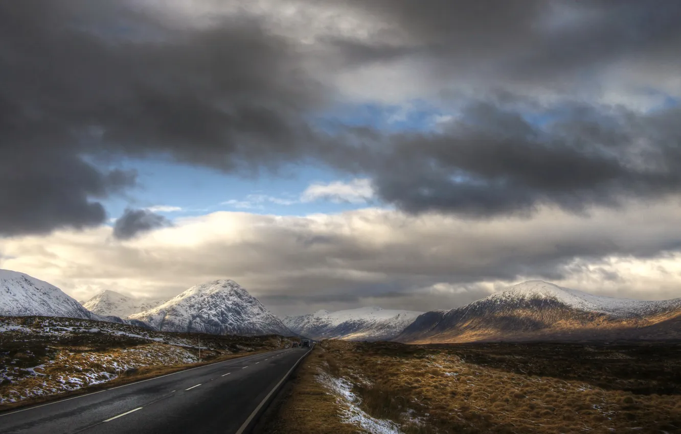 Фото обои дорога, небо, Scotland, Glencoe