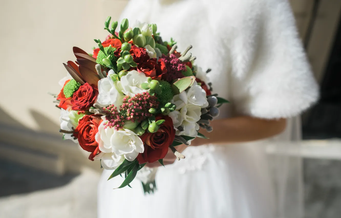 Фото обои цветы, розы, Букет, невеста