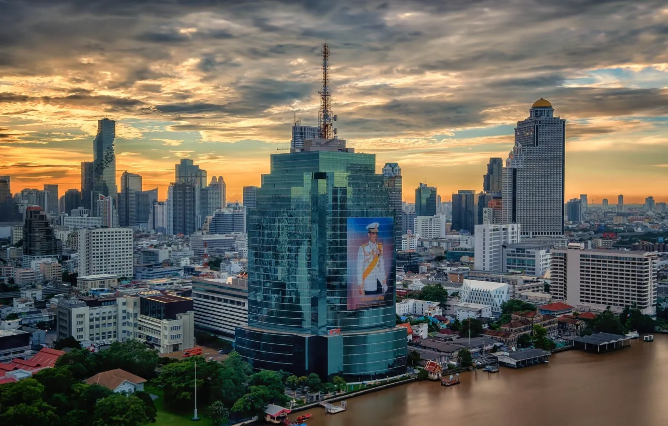 Фото обои город, река, здания, портрет, утро, Таиланд, Тайланд, Бангкок