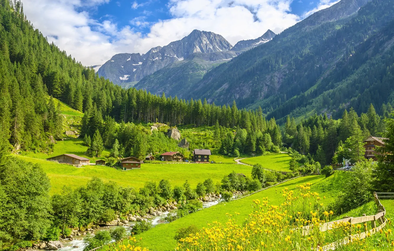 Фото обои горы, Австрия, Альпы, луга, Тироль