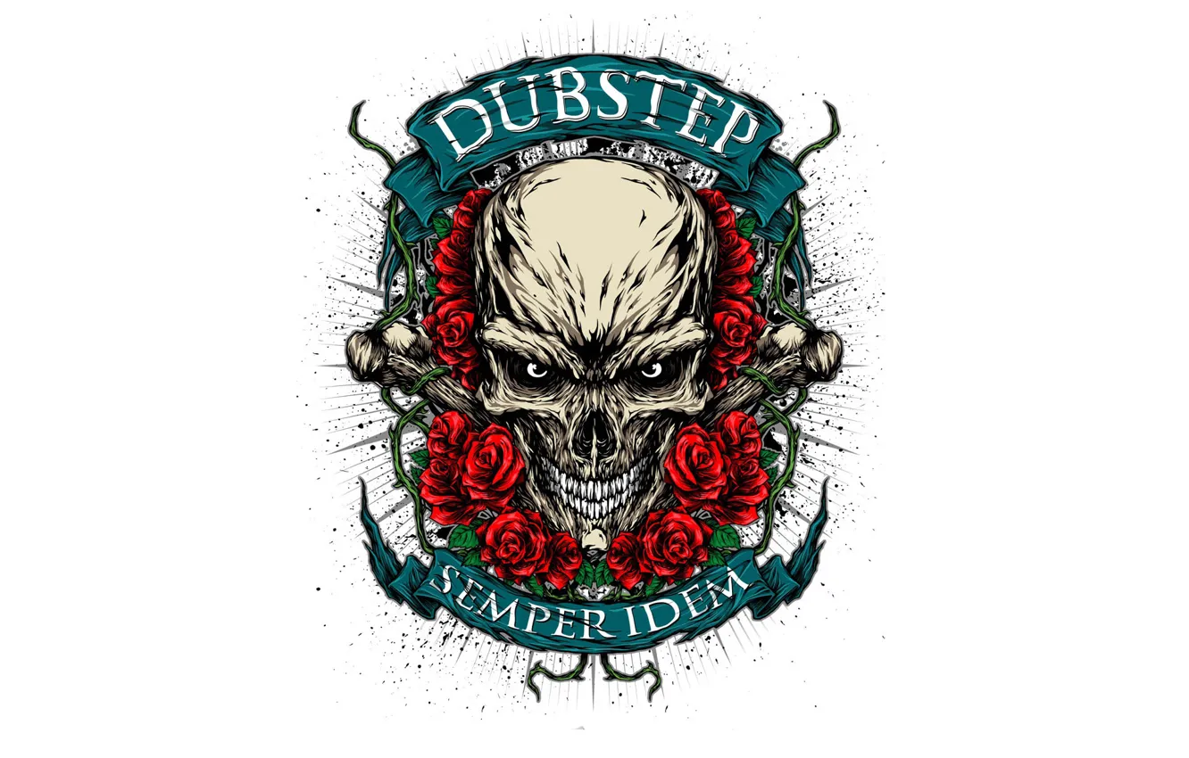 Фото обои цветы, стиль, музыка, череп, розы, направление, dubstep, дабстеп