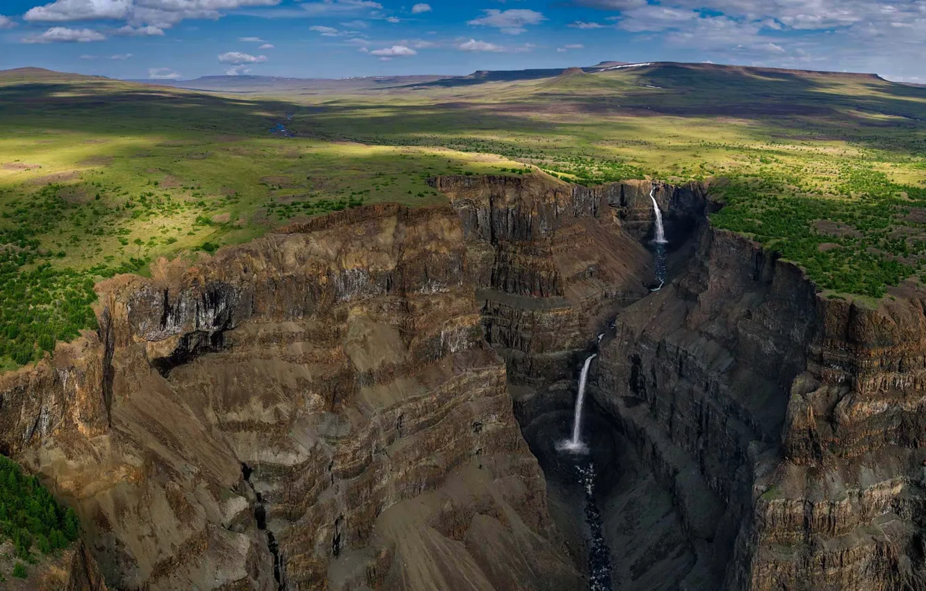 Фото обои водопад, ущелье, Россия, Путорана