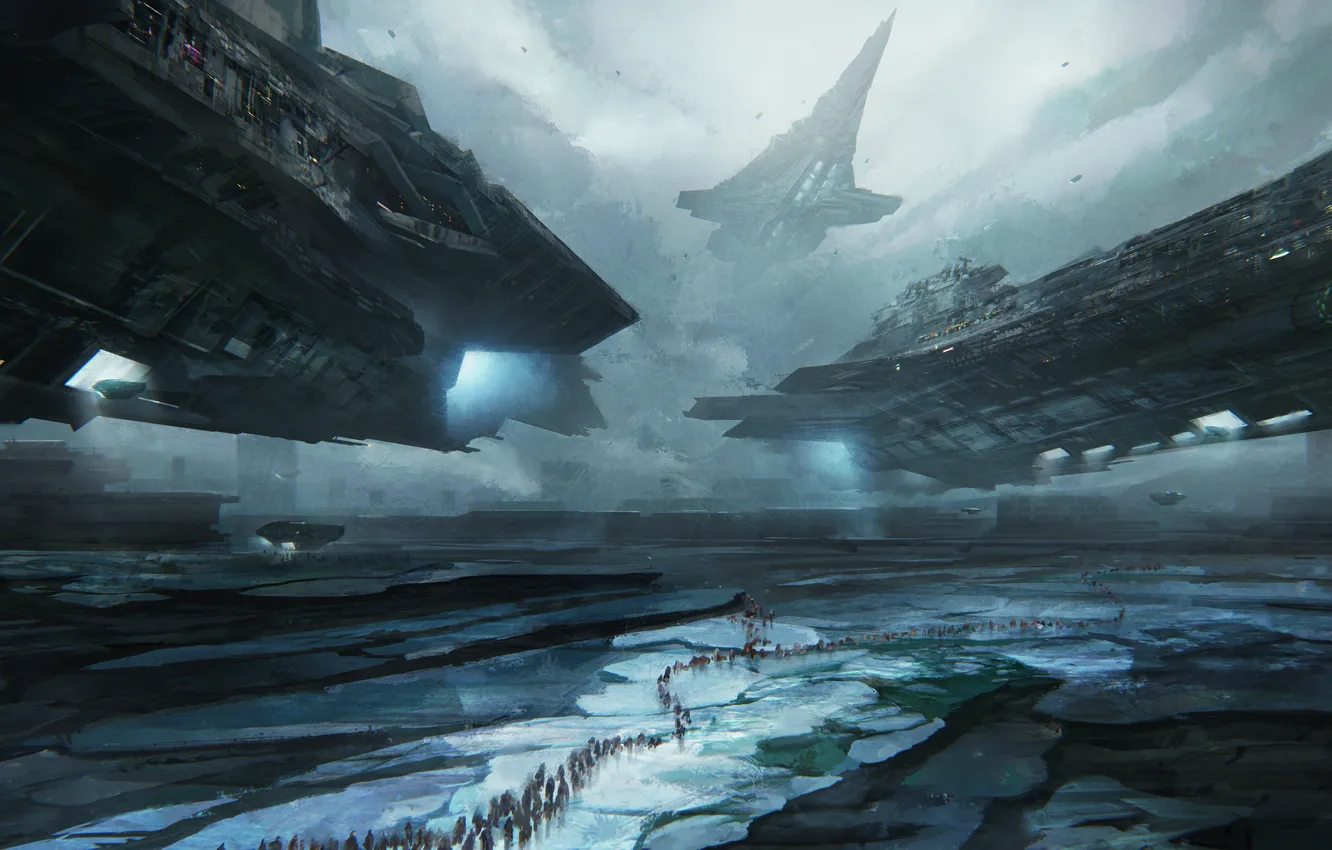 Фото обои космический корабль, вереница, the great space migration of 6785