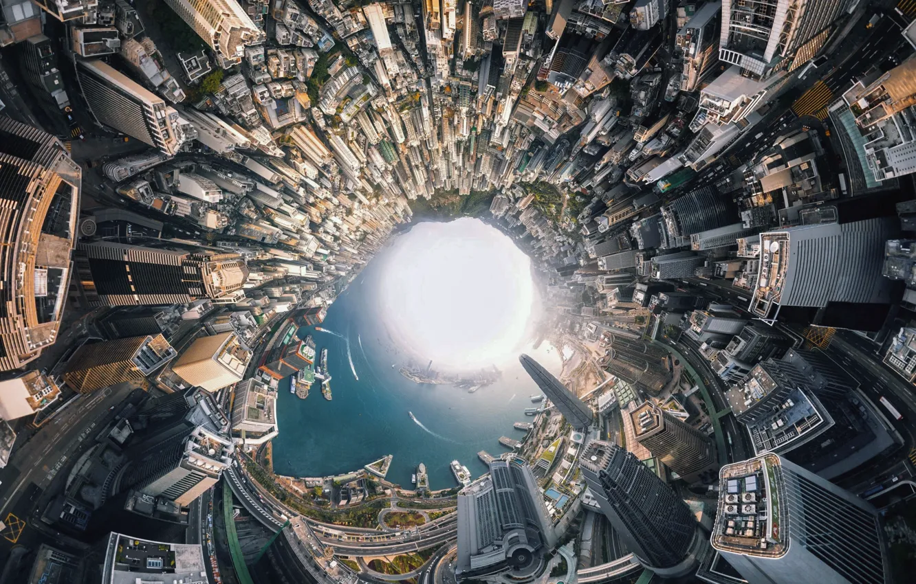 Фото обои свет, город, Гонконг, Китай, Гон-Конг
