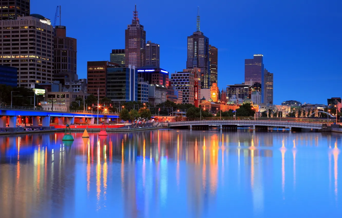 Фото обои ночь, огни, города, Австралия, Melbourne, большого, Мельбурн