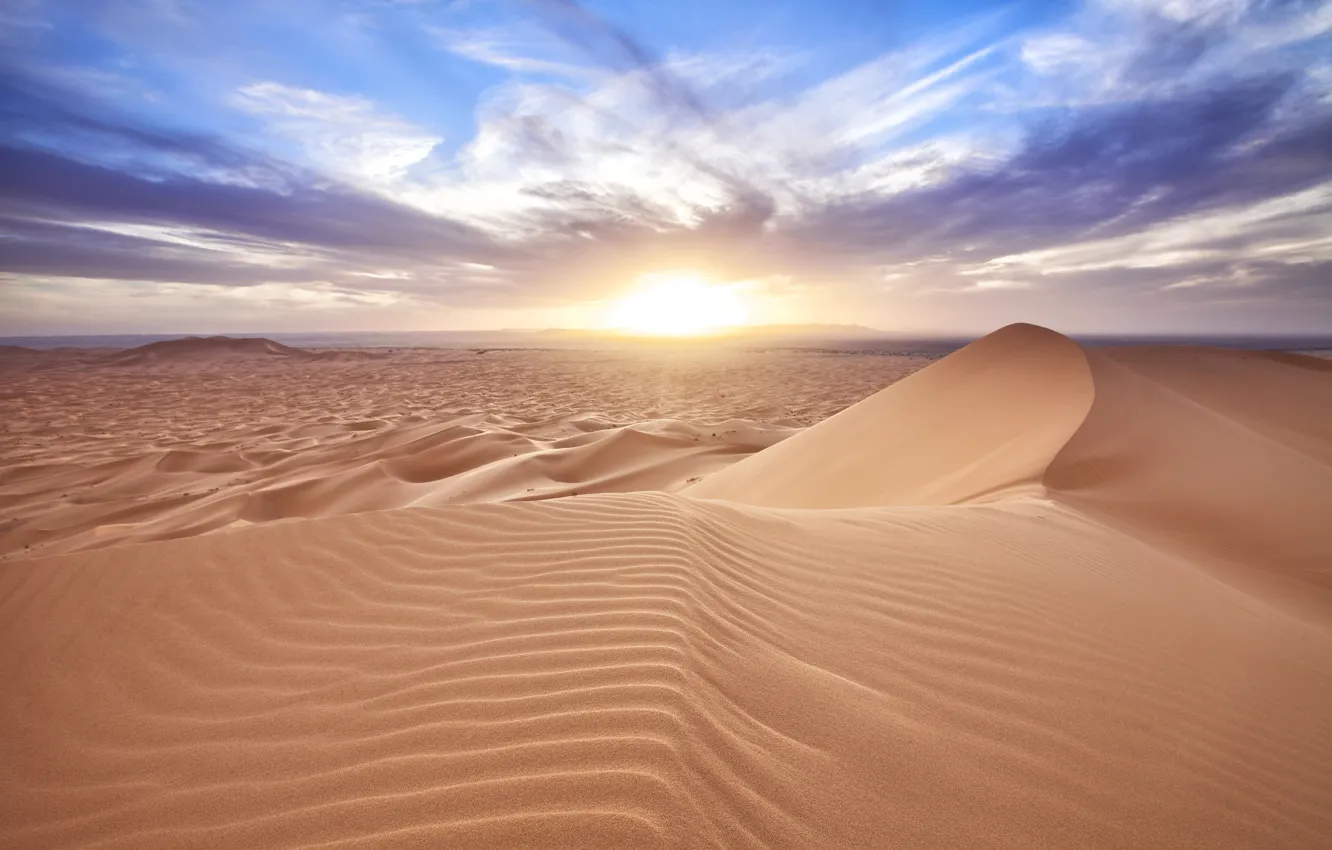 Фото обои солнце, тучи, пустыня, дюны, пески, Morocco, Er Rachidia, Merzouga