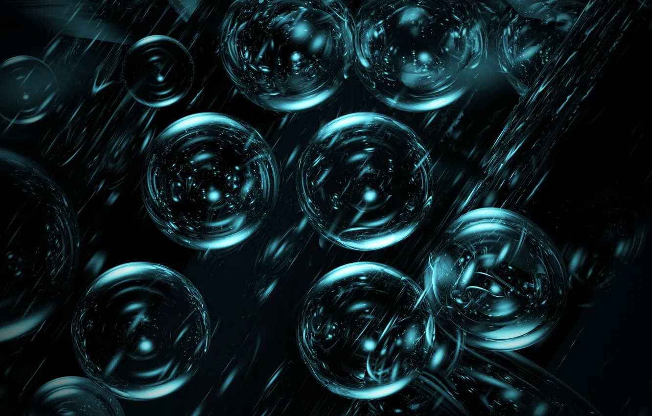 Фото обои пузыри, рендеринг, шары, отблеск