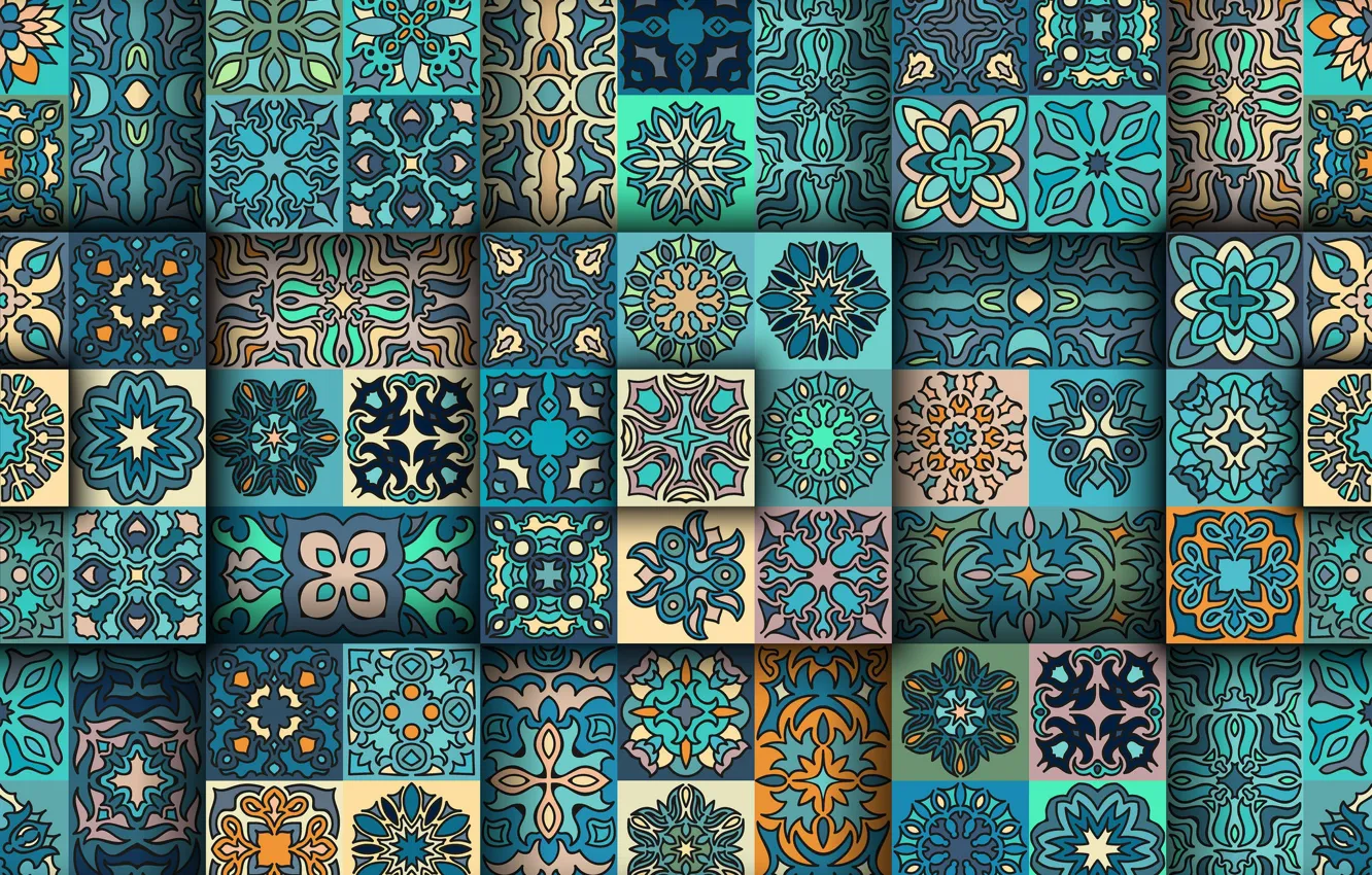 Фото обои синий, фон, узор, текстура, квадраты, орнамент