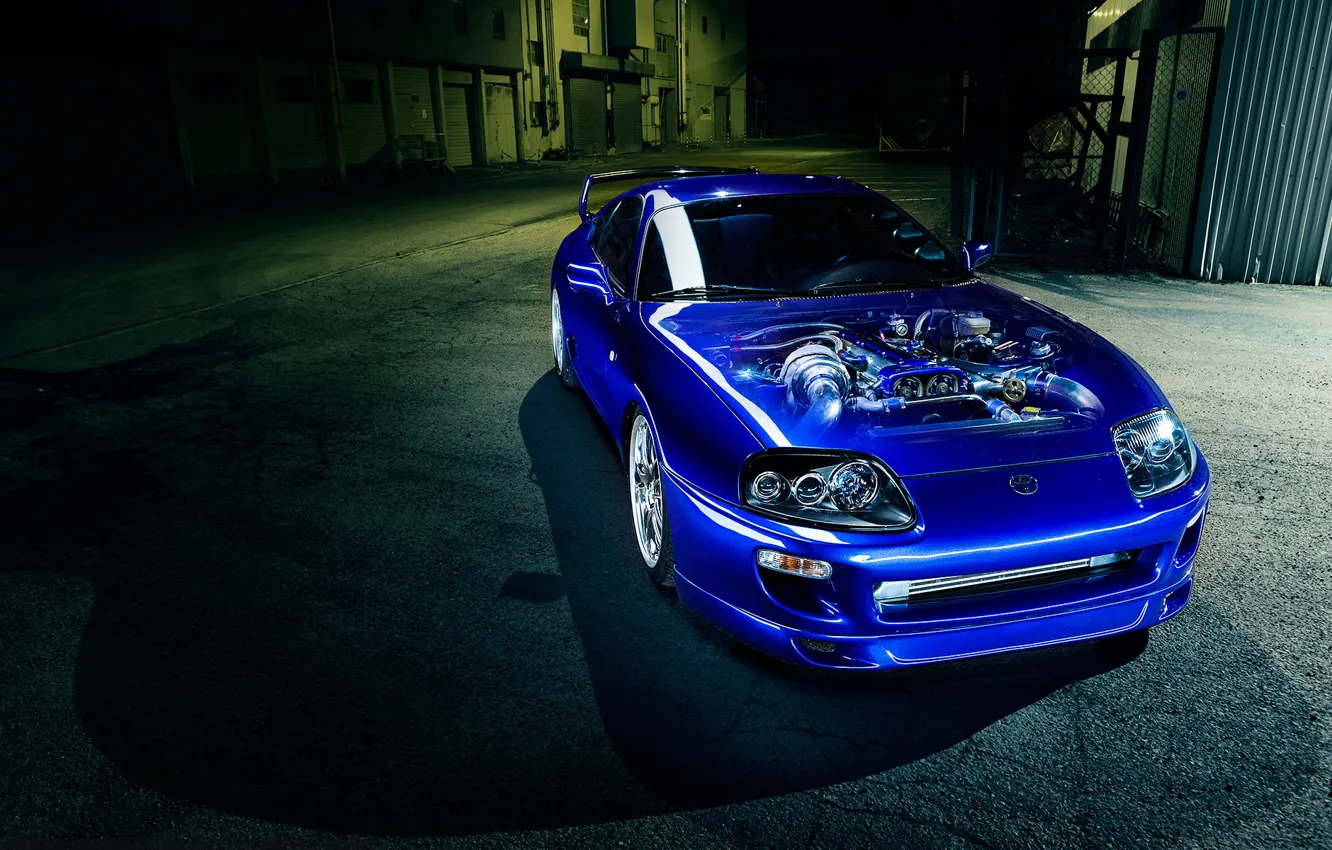 Фото обои car, двигатель, синяя, toyota supra