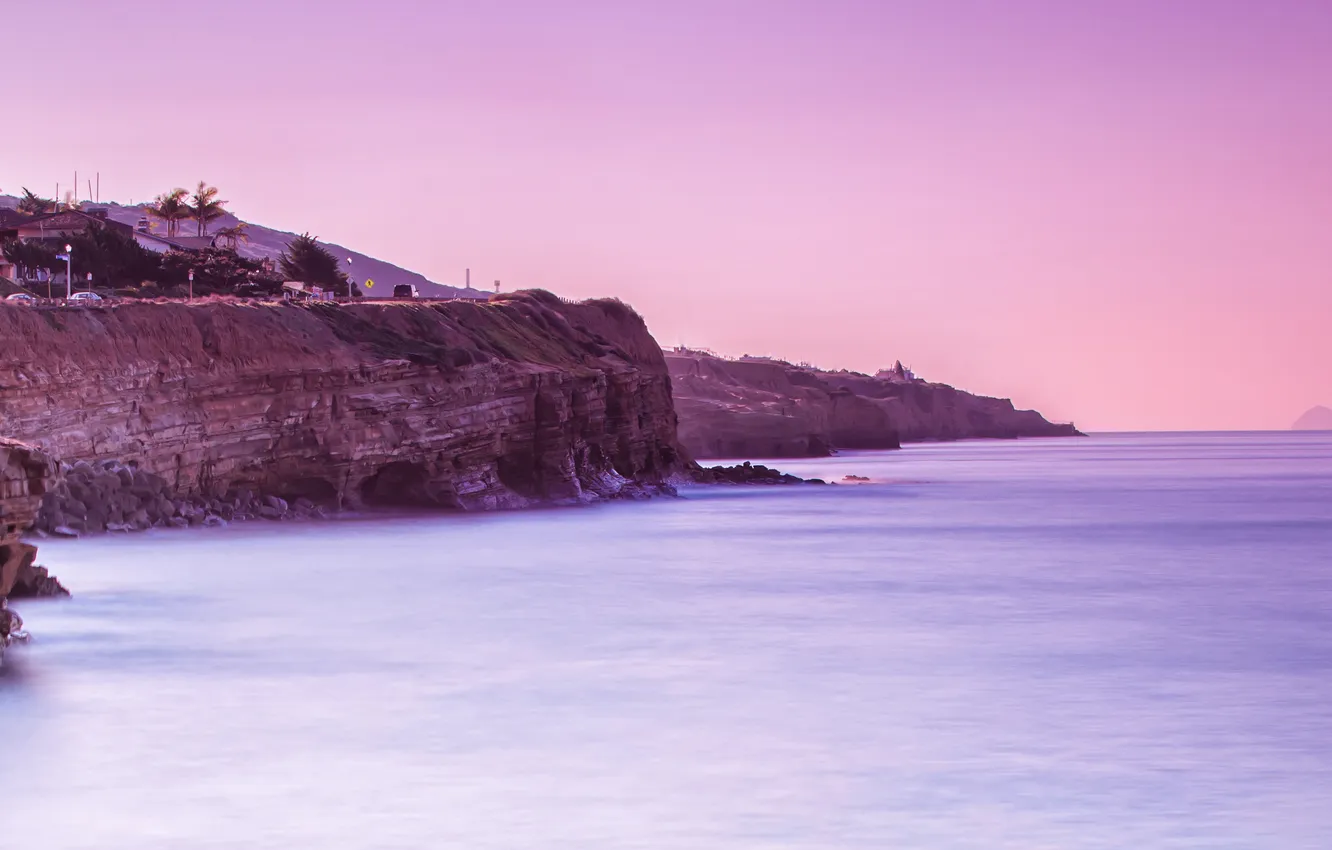 Фото обои обрыв, океан, скалы, дома, San Diego, Azure Vista