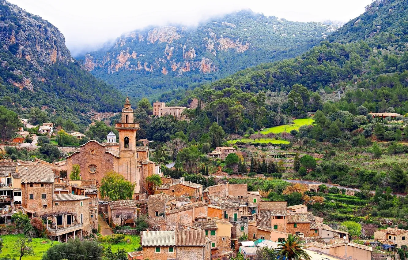 Фото обои горы, здания, дома, панорама, Испания, Spain, Balearic Islands, Mallorca