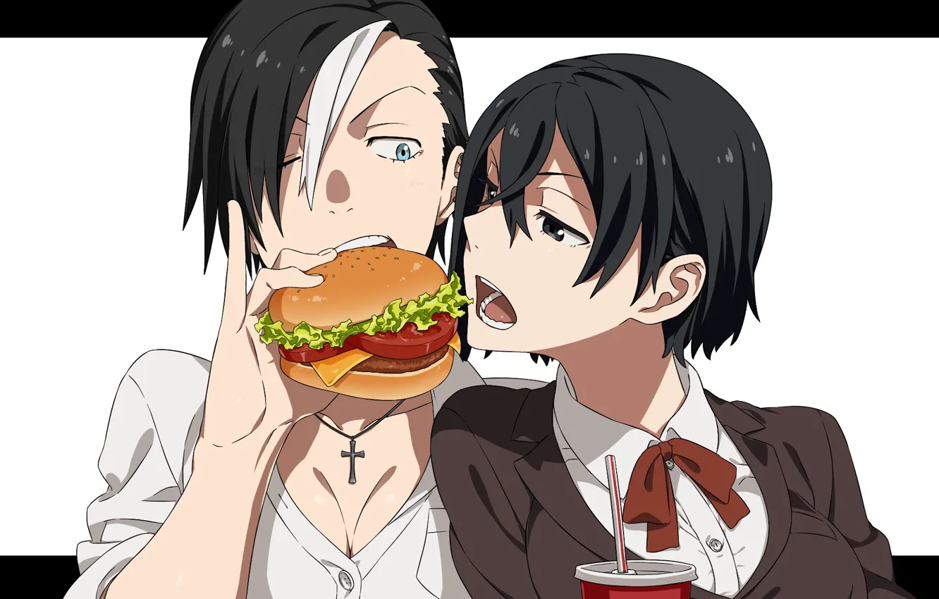 Фото обои девушки, еда, гамбургер