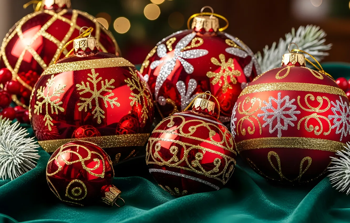 Фото обои шарики, новый год, Рождество, ИИ-арт, НЕЙРОСЕТЬ