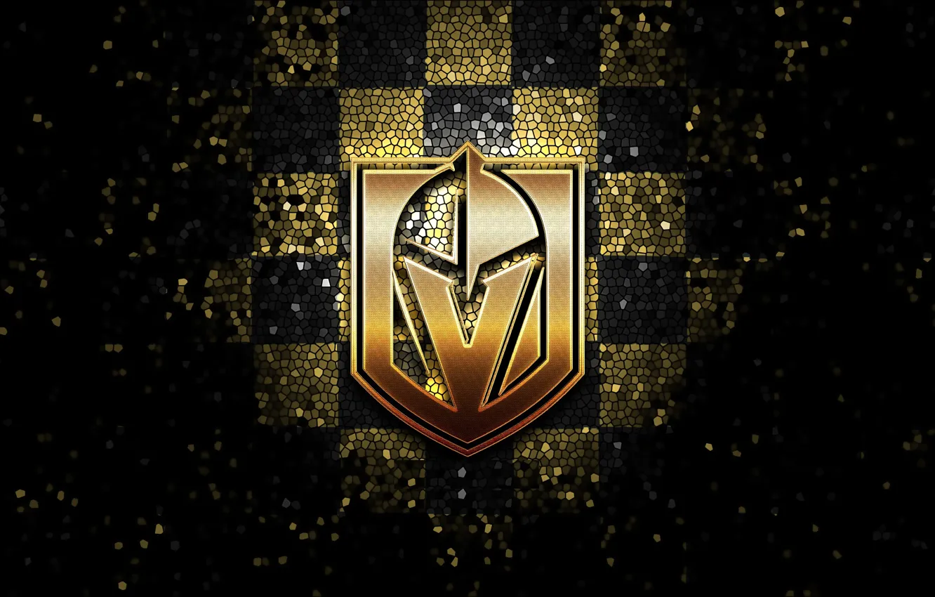 Фото обои wallpaper, sport, logo, NHL, hockey, glitter, checkered, Vegas Golden Knights